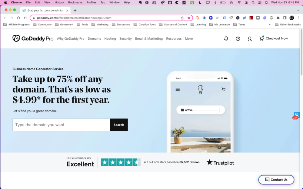 Image of a GoDaddy Screenshot